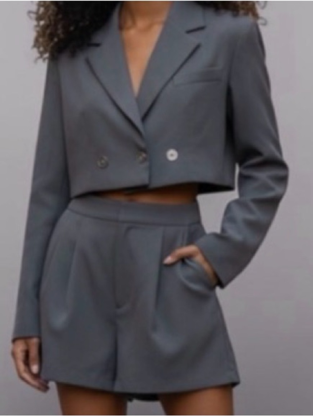Office Siren Gray Blazer Shorts Set Matching Suit Medium